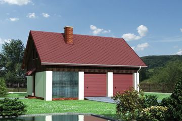  Projekt garażu M4 - murowana – beton komórkowy (KRD1827) - projekt garażu parterowego z poddaszem - Zdjęcie 1