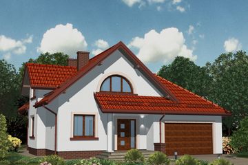 Projekt domu APS 147 - parterowy z poddaszem dom o powierzchni 131,40 m², dach dwuspadowy, koszt budowy 355 000 zł - ujęcie frontu