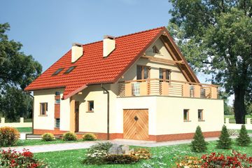  Projekt domu Drozd - murowana – beton komórkowy (KRD1049) - projekt domu parterowego z poddaszem - Zdjęcie 1