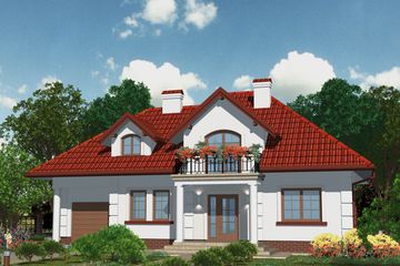 Projekt domu APS 135 - parterowy z poddaszem dom o powierzchni 154,60 m², dach kopertowy, koszt budowy 409 000 zł - ujęcie frontu