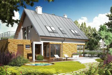 Projekt domu Tim G1 (wersja B) - parterowy z poddaszem dom o powierzchni 104,12 m², dach dwuspadowy, koszt budowy 287 000 zł - ujęcie frontu