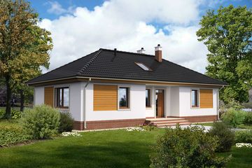Projekt domu Colombo LMB63 - parterowy dom o powierzchni 95,19 m², dach kopertowy, koszt budowy 271 000 zł - ujęcie frontu