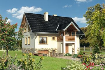Projekt domu Mak (439) - parterowy z poddaszem dom o powierzchni 137,90 m², dach dwuspadowy, koszt budowy 227 771 zł - ujęcie frontu