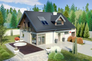 Projekt domu przy Alabastrowej 5 - parterowy z poddaszem dom o powierzchni 130 m², dach dwuspadowy - ujęcie frontu