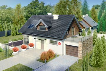 Projekt domu przy Alabastrowej 5 - parterowy z poddaszem dom o powierzchni 130 m², dach dwuspadowy - ujęcie 2