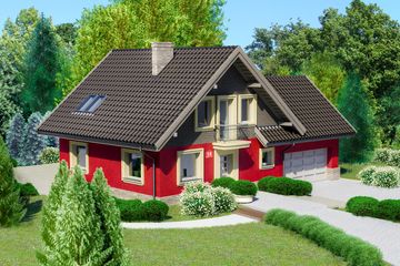 Projekt domu przy Cyprysowej 18 - parterowy z poddaszem dom o powierzchni 141,50 m², dach dwuspadowy - ujęcie frontu