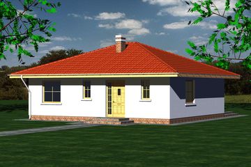 Projekt domu 105 - parterowy dom o powierzchni 73,60 m², dach kopertowy - ujęcie frontu