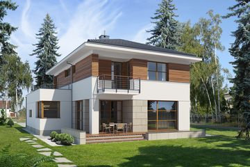 Projekt domu E-109 - z pełnym piętrem dom o powierzchni 156,70 m², dach kopertowy - ujęcie 2