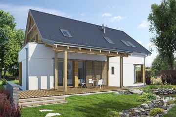 Projekt domu E-104 - parterowy z poddaszem dom o powierzchni 156,40 m², dach dwuspadowy - ujęcie 2