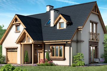 Projekt domu D130 - Antek - parterowy z poddaszem dom o powierzchni 160,45 m², dach czterospadowy - ujęcie frontu