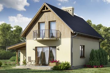 Projekt domu D55 - Małgosia - parterowy z poddaszem dom o powierzchni 69,09 m², dach dwuspadowy - ujęcie 2