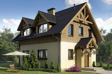  Projekt domu D64 - Tomasz wersja drewniana (WAI1220) - projekt domu parterowego z poddaszem - Zdjęcie 1