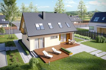 Projekt domu E11 III economic - parterowy z poddaszem dom o powierzchni 99,90 m², dach dwuspadowy - ujęcie 2