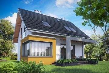 Projekt domu Liza Karo (1454) - parterowy z poddaszem dom o powierzchni 93,20 m², dach dwuspadowy - ujęcie frontu