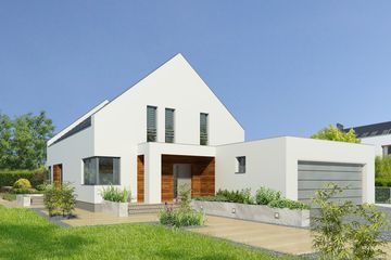 Projekt domu Garda II DCP310a - parterowy z poddaszem dom o powierzchni 170,79 m², dach dwuspadowy, koszt budowy 472 000 zł - ujęcie frontu