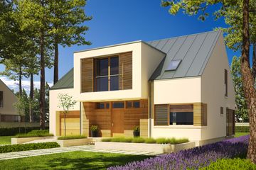 Projekt domu EX 9 G1 soft (wersja A) - parterowy z poddaszem dom o powierzchni 162,19 m², dach dwuspadowy, koszt budowy 432 000 zł - ujęcie frontu