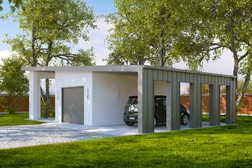  Projekt garażu G190 - Budynek garażowy z wiatą (PRA1174) - projekt garażu parterowego - Zdjęcie 1