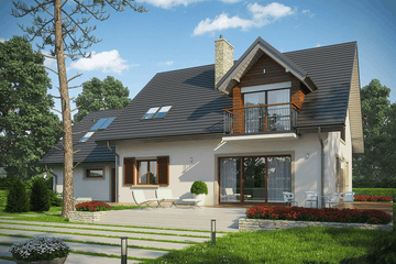 Projekt domu Amaranta G2 multi-comfort - parterowy z poddaszem dom o powierzchni 140,18 m², dach dwuspadowy, koszt budowy 391 000 zł - ujęcie frontu