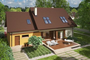 Projekt domu Marcin III G2 Mocca - parterowy z poddaszem dom o powierzchni 140,17 m², dach dwuspadowy - ujęcie 2