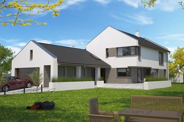 Projekt domu Quimper DCP314 - z pełnym piętrem dom o powierzchni 195,17 m², dach dwuspadowy, koszt budowy 534 000 zł - ujęcie frontu