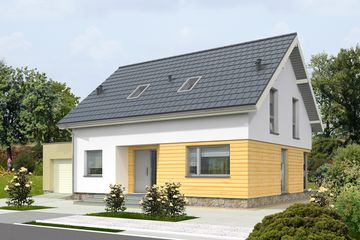 Projekt domu Fulton II LMP342a - parterowy z poddaszem dom o powierzchni 136,89 m², dach dwuspadowy, koszt budowy 364 000 zł - ujęcie frontu