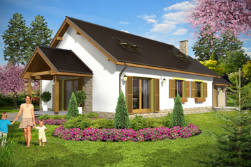 Projekt domu Hirek z garażem 1-st. [A] - parterowy dom o powierzchni 91,30 m², dach dwuspadowy - ujęcie 2
