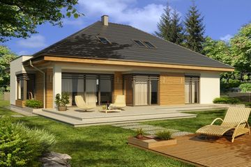 Projekt domu Alabama 4 wersja B bez garażu paliwo stałe - parterowy z poddaszem dom o powierzchni 159,90 m², dach kopertowy - ujęcie frontu