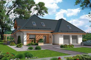 Projekt domu Vitoria projekt domu mieszkalnego - parterowy z poddaszem dom o powierzchni 127,02 m², dach wielospadowy, koszt budowy 364 000 zł - ujęcie frontu