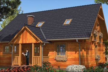 Projekt domu A-127 Dom jawora - z bali - parterowy z poddaszem dom o powierzchni 151,50 m², dach dwuspadowy - ujęcie 2