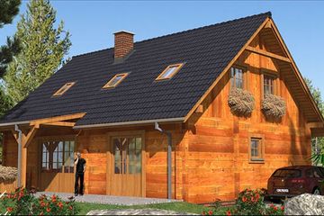 Projekt domu A-127 Dom jawora - z bali - parterowy z poddaszem dom o powierzchni 151,50 m², dach dwuspadowy - ujęcie 3