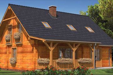 Projekt domu A-127 Dom jawora - z bali - parterowy z poddaszem dom o powierzchni 151,50 m², dach dwuspadowy - ujęcie 4