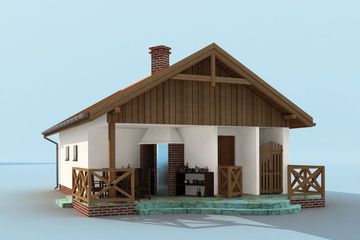 Projekt budynku gospodarczego G188 szkielet drewniany budynek gospodarczy - parterowy dom o powierzchni 66,04 m², dach dwuspadowy - ujęcie 2