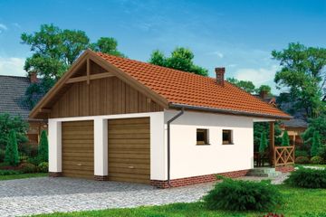 Projekt garażu G188 Szkielet drewniany - parterowy dom o powierzchni 66,04 m², dach dwuspadowy, koszt budowy 64 244 zł - ujęcie frontu
