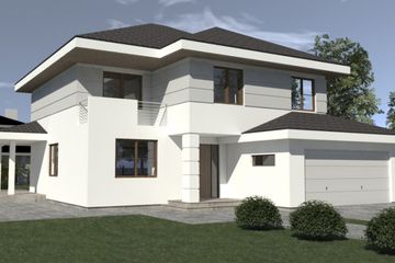 Projekt domu DN 052 - z pełnym piętrem dom o powierzchni 163,55 m², dach kopertowy - ujęcie frontu
