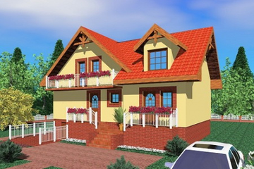 Projekt domu Sko - parterowy z poddaszem dom o powierzchni 151,20 m², dach dwuspadowy - ujęcie frontu