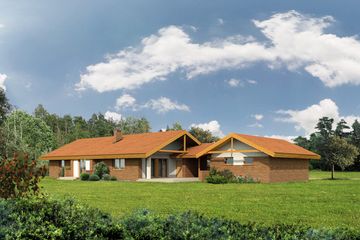 Projekt domu WM11A Jaskółka - parterowy dom o powierzchni 221,36 m², dach dwuspadowy - ujęcie frontu