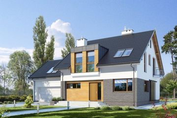 Projekt domu E - 145 - parterowy z poddaszem dom o powierzchni 123,80 m², dach dwuspadowy - ujęcie 2
