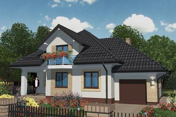 Projekt domu APS 250 - parterowy z poddaszem dom o powierzchni 151 m², dach kopertowy, koszt budowy 408 000 zł - ujęcie frontu