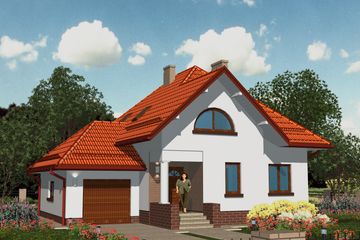 Projekt domu APS 010 + P - parterowy z poddaszem dom o powierzchni 151,10 m², dach kopertowy, koszt budowy 420 000 zł - ujęcie frontu