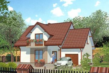 Projekt domu APS 123 + G - parterowy z poddaszem dom o powierzchni 106,40 m², dach dwuspadowy, koszt budowy 281 000 zł - ujęcie frontu