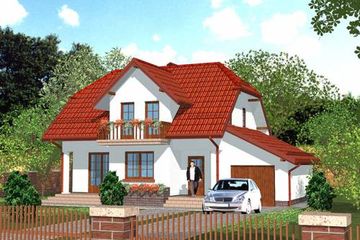 Projekt domu APS 125 + G - parterowy z poddaszem dom o powierzchni 103,10 m², dach kopertowy, koszt budowy 281 000 zł - ujęcie frontu