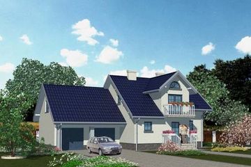 Projekt domu APS 035 + 2G - parterowy z poddaszem dom o powierzchni 134,10 m², dach dwuspadowy, koszt budowy 376 000 zł - ujęcie frontu