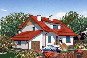 Projekt domu APS 007 + G - parterowy z poddaszem dom o powierzchni 135,90 m², dach dwuspadowy, koszt budowy 385 000 zł - ujęcie frontu