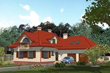 Projekt domu APS 083 + 2G - parterowy z poddaszem dom o powierzchni 169,10 m², dach kopertowy, koszt budowy 456 000 zł - ujęcie frontu