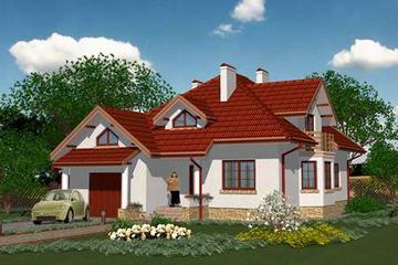 Projekt domu APS 016 + P - parterowy z poddaszem dom o powierzchni 164,80 m², dach kopertowy, koszt budowy 472 000 zł - ujęcie frontu