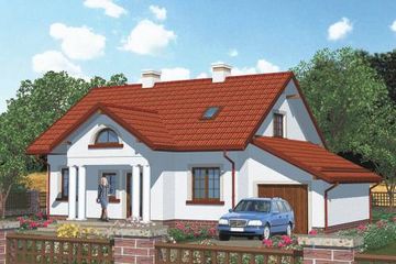 Projekt domu APS 134 + G - parterowy z poddaszem dom o powierzchni 154,60 m², dach dwuspadowy, koszt budowy 409 000 zł - ujęcie frontu