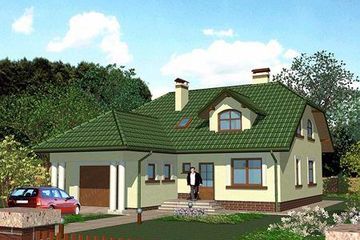 Projekt domu APS 103 + P - parterowy z poddaszem dom o powierzchni 151,90 m², dach kopertowy, koszt budowy 426 000 zł - ujęcie frontu