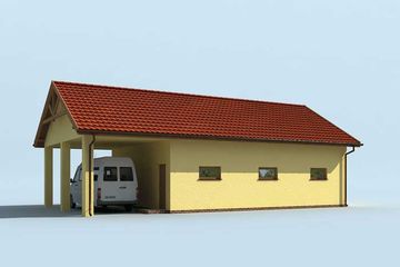  Projekt garażu G210 garaż dwustanowiskowy z pomieszczeniami gospodarczymi i wiatą (SLN1296) - projekt garażu parterowego - Zdjęcie 3