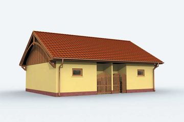 Projekt garażu G145 garaż dwustanowiskowy z pomieszczeniem gospodarczym i werandą - parterowy dom o powierzchni 69,33 m², dach dwuspadowy - ujęcie 3