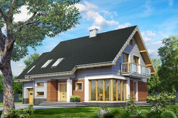 Projekt domu Bruno (1411) - parterowy z poddaszem dom o powierzchni 150,40 m², dach dwuspadowy, koszt budowy 410 000 zł - ujęcie frontu